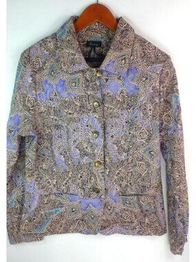 Analogy L Workwear Purple Beige Paisley Jean Jacket Career